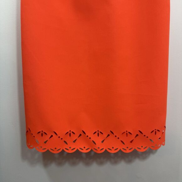 J. Crew Shift Dress 00 Orange Neon Scalloped Laser Cut - Picture 7 of 13